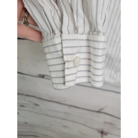Vtg Jones New York Button Up Shirt White Gray Striped Long Sleeve Women's Size 8 - Picture 6 of 10